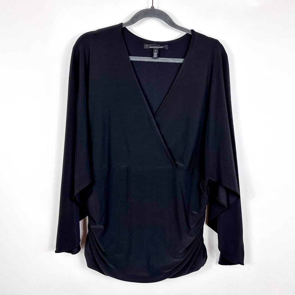 White House Black Market Black Wrap-Style V-Neck Blouse